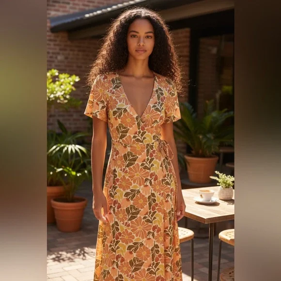 Marine Layer Floral Wrap Maxi Dress XS - Picture 3 of 16